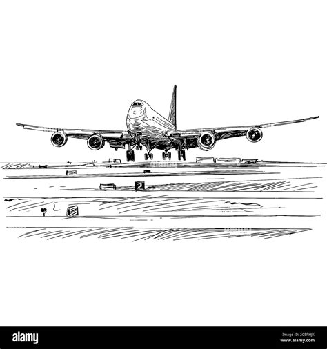 Drawing of the airplane landing at the airport Stock Vector Image & Art - Alamy