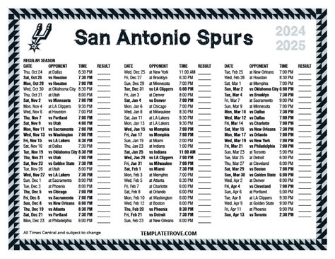 Printable 2024-2025 San Antonio Spurs Schedule