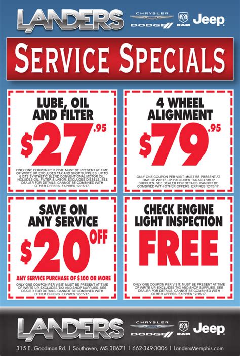 Service Department Coupons, Specials - Landers Chrysler Dodge Jeep Ram