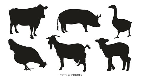 Farm Animals Silhouette Set Vector Download