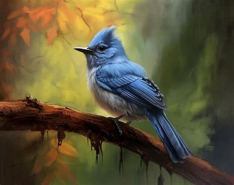 Premium AI Image | a painting of a blue bird with a yellow background.