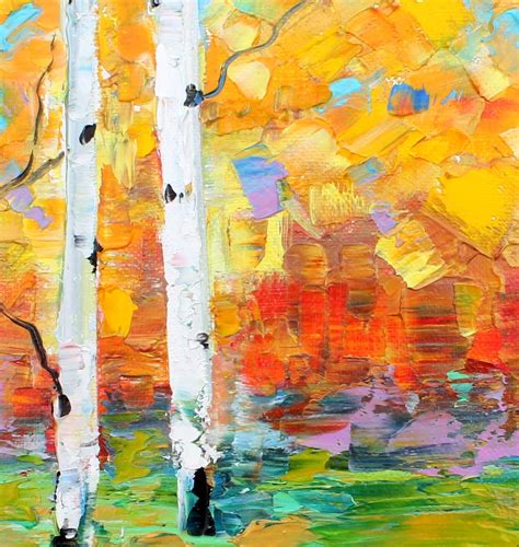 Birch Trees painting original oil 12x12 abstract palette knife ...