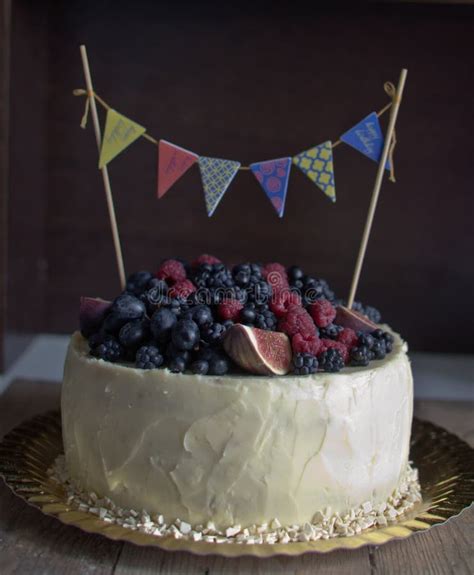 Birthday rustic cake stock photo. Image of fruit, eating - 44358246