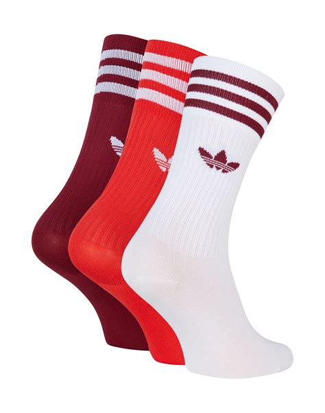 adidas Originals Solid 3 Pack Crew Socks - Red | Life Style Sports IE