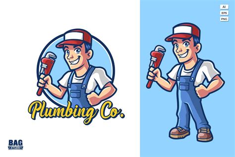 Cartoon Plumber Mascot Logo | Creative Market