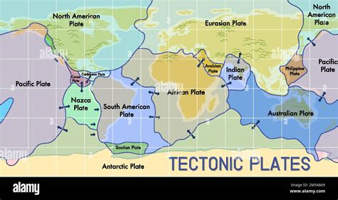 Map of tectonic plates and boundaries illustration Stock Vector Image ...