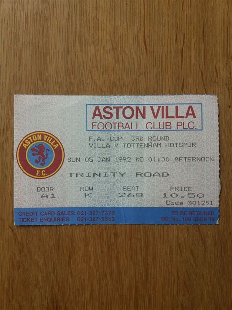 1992 FA Cup 3rd Round Programme & Ticket – Aston Villa vs Tottenham – Cup Final Programmes