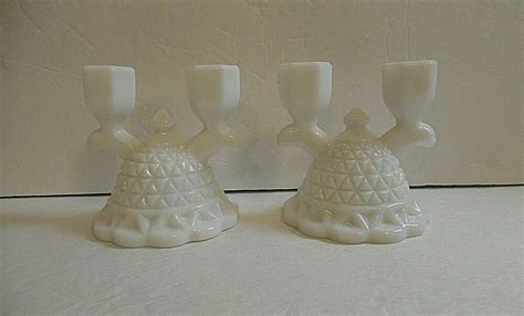 Pair Of Vintage Imperial Milk Glass Double Candle Holders | Candle holders, Milk glass candle ...