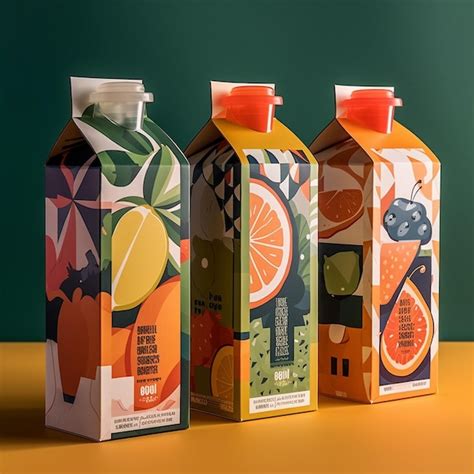 Premium AI Image | three boxes of fruit juice are lined up on a table.