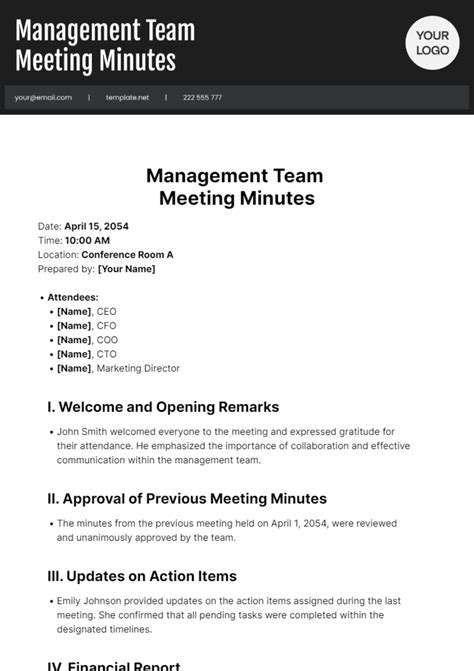 Management Team Meeting Minutes Template - Edit Online & Download Example | Template.net