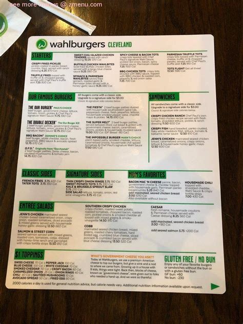 Menu at Wahlburgers restaurant, Cleveland