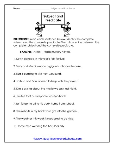 Simple And Complete Subjects And Predicates Worksheets