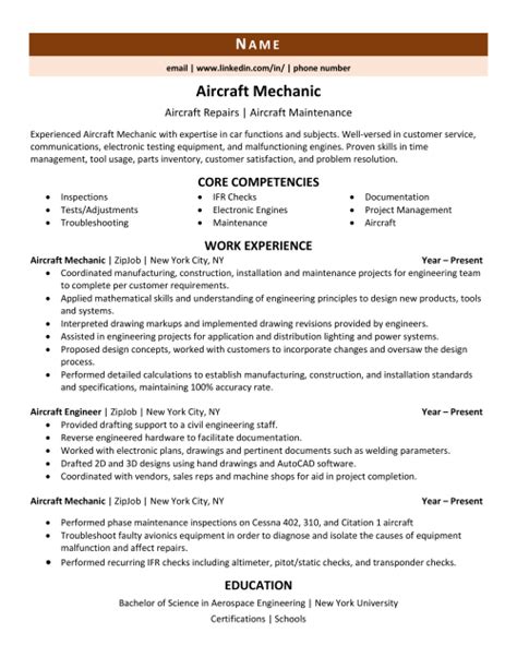 Aircraft Mechanic Resume Example & Guide | ZipJob