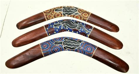 LARGE 22" Boomerang Aboriginal style painted wood wall decor DOT Art Handmade - Plaques & Signs