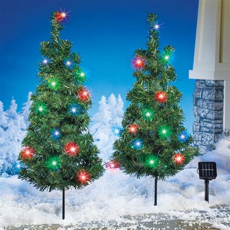 Solar Christmas Trees Set with Multicolor Lights | Collections Etc.