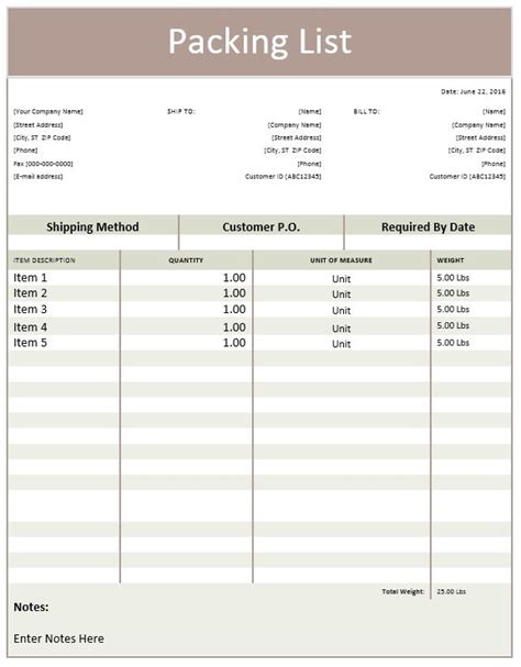 Packing List Template | Word Templates for Free Download