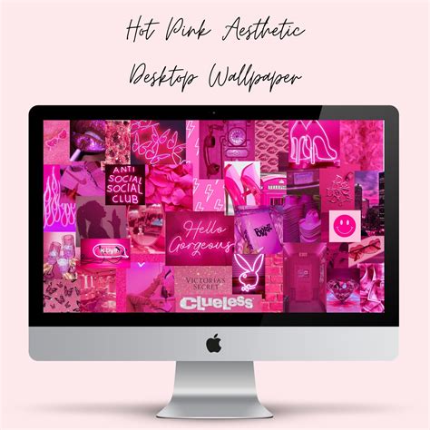 Hot Pink Aesthetic Desktop Wallpaper, Hot Pink, Pink, Digital Download, Computer Wallpaper, Mac ...