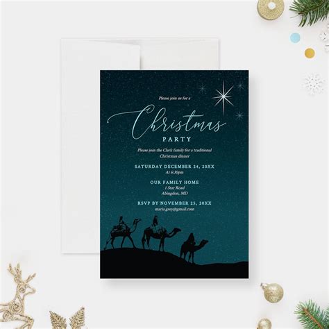 Religious Christmas Party Invitation Editable Template, Christian Church Printable Digital ...