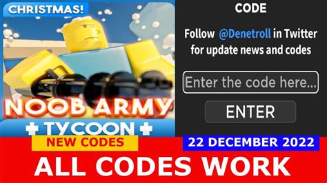 NEW UPDATE CODES [CHRISTMAS UPDATE] Noob Army Tycoon ROBLOX | December ...