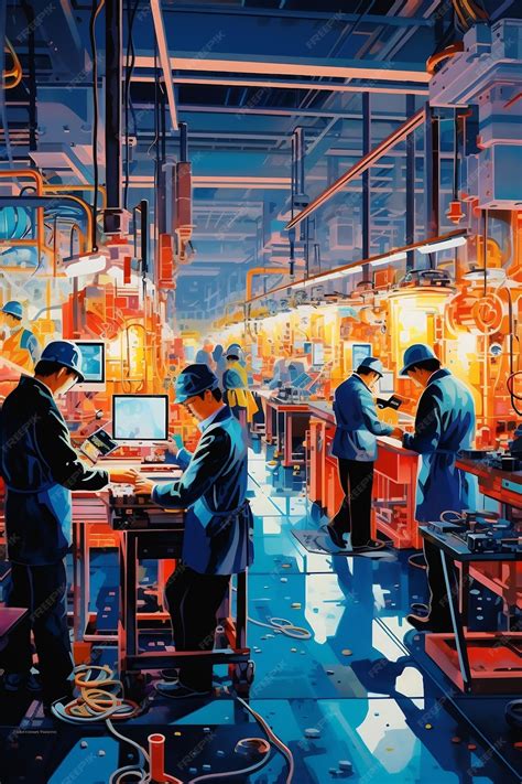 Premium AI Image | a painting of workers in a factory called the company's factory