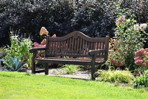 Sitting bench in garden stock image. Image of brown - 100029663