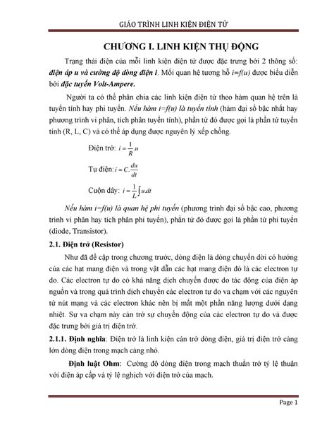 Giáo trình Linh kiện điện tử - CH ̄ƠNG I. LINH KIÞN THþ ĐÞNG Tr¿ng thái ...