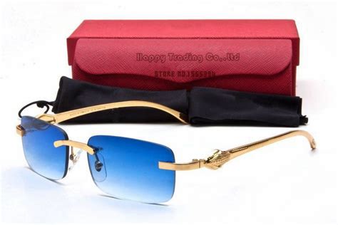 #Cartier #Blue lenses - #Panthere collection rimless sunglasses, #Golden metal frame | Cartier ...