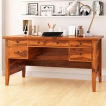 Calypso Solid Wood 60 Inch Large Modern Writing Desk With 5 Drawers