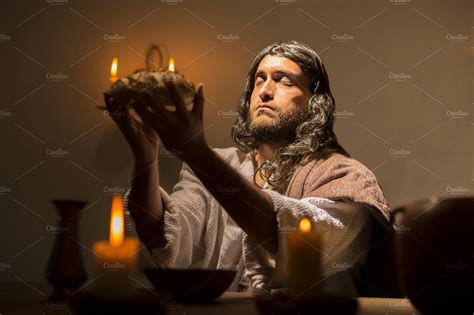 Jesus christ blessing bread and wine stock photo containing catholic and | High-Quality People ...