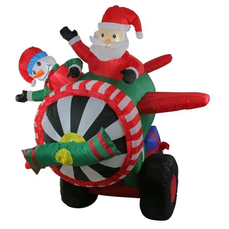 6.5' Inflatable Animated Santa and Snowman in Airplane Christmas Outdoor Decoration - Walmart ...