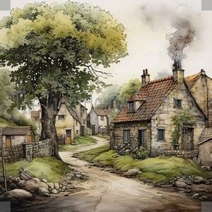 Countryside Village Scenes Clip Art 12 High Quality Jpgs Digital Planner, Journaling ...