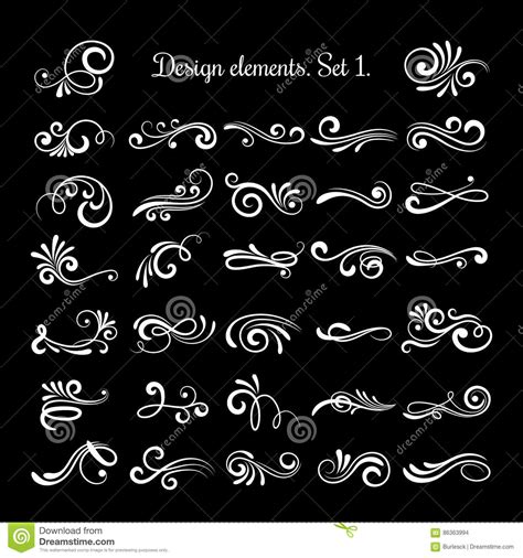 Vector Line Vintage Scroll Items for Ornate Design. Flourish Retro ...