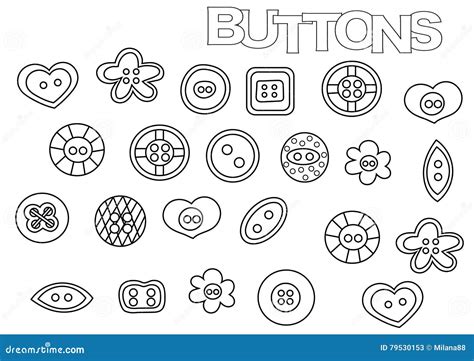 Hand Drawn Sewing Buttons Set. Coloring Book Page Template Stock Vector - Illustration of ...