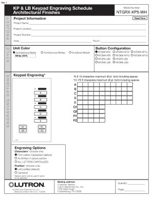 Fillable Online KP amp LB Keypad Engraving Schedule Architectural Finishes - Lutron Fax Email ...