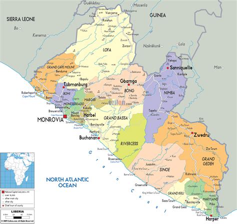 Large detailed political and administrative map of Liberia with roads ...