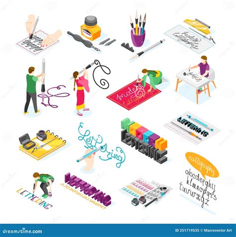 Hobby Calligraphy Isometric Icons Stock Vector - Illustration of hobby, enjoy: 251719535