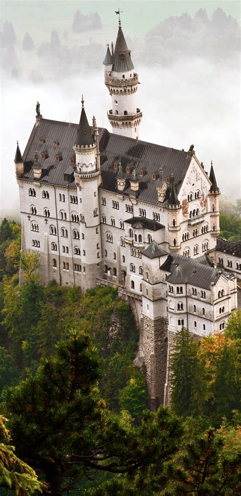 Download Neuschwanstein Castle Aerial View Fog Wallpaper | Wallpapers.com