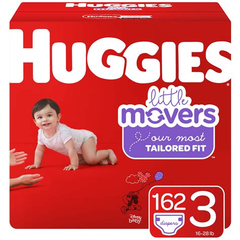 Huggies Little Movers Size 3 Baby Diapers, 162 Ct, One Month Supply, Leak Lock, Fragrance Free ...