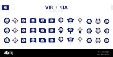 Large collection of Virginia flags of various shapes and effects. Big set of vector flag Stock ...