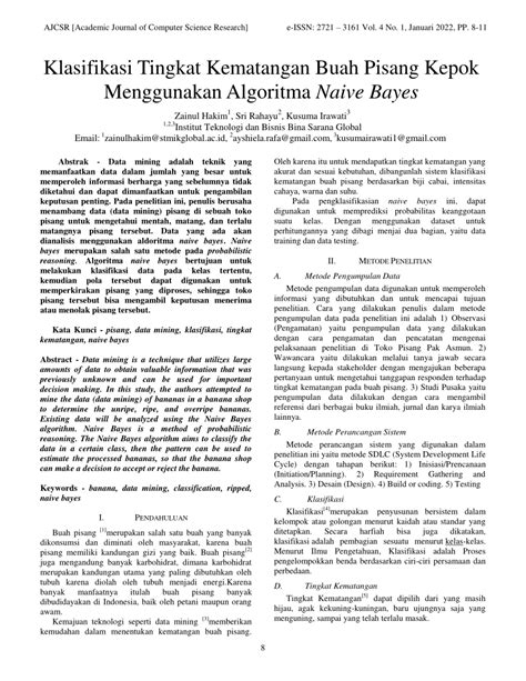 (PDF) Klasifikasi Tingkat Kematangan Buah Pisang Kepok Menggunakan Algoritma Naive Bayes