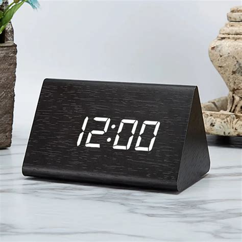 Modern Wooden LED Digital Alarm Clock Thermometer Desk Clocks Sound ...