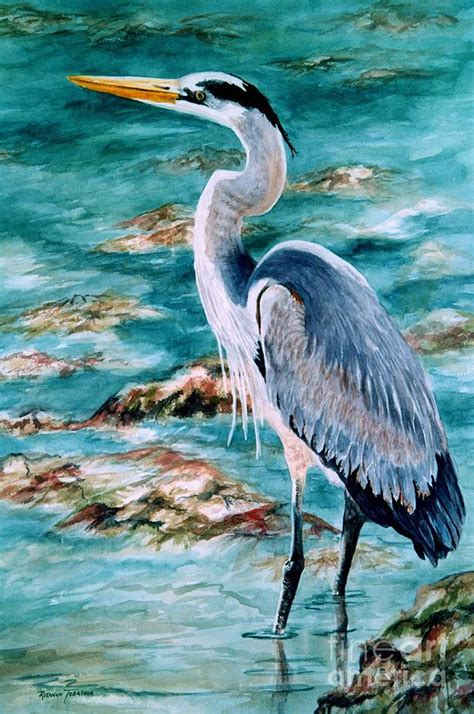 On the Rocks Great Blue Heron Painting by Roxanne Tobaison - Pixels