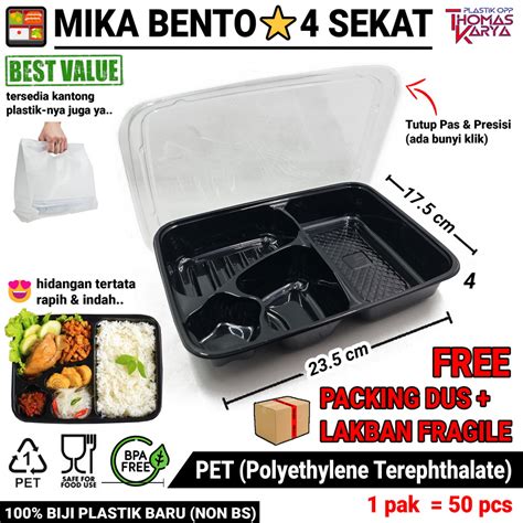 Mika Bento 4 Sekat + Tutup HITAM Tray Box Kotak Makanan | Lazada Indonesia