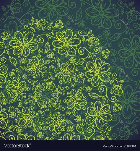 Dark green lacy vintage flowers background Vector Image