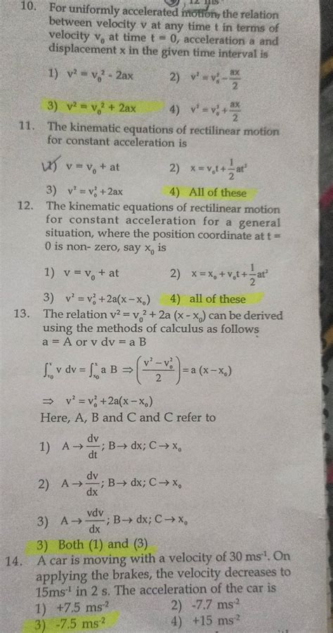 The kinematic equations of rectilinear motion for constant acceleration f..