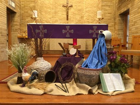 2018 Lenten altar display at St. Mary Church Flower Arrangements, Church Flowers, Lent ...