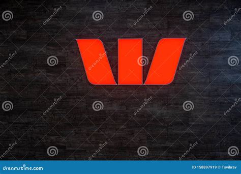 Westpac Bank Logo Glowing in Red on Dark Wall. Editorial Stock Image - Image of editorial ...