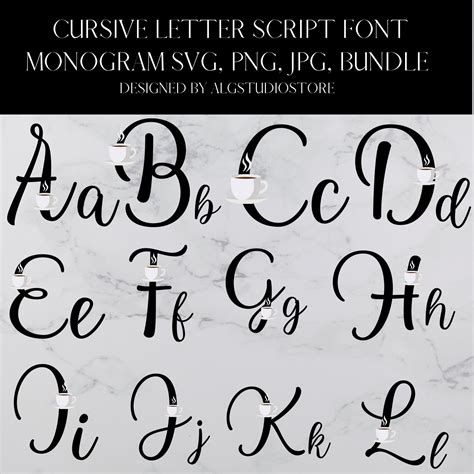 Cursive Font Letter Monogram Svg for Coffee Lover Personalized - Etsy