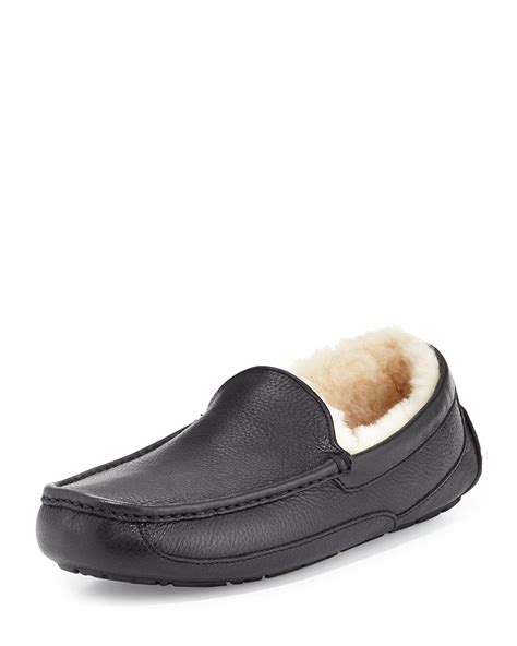 Lyst - Ugg Ascot Leather Slipper in Black for Men