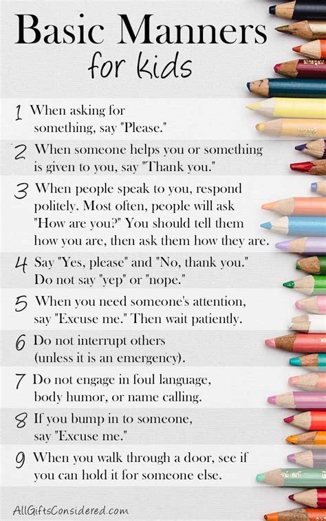 Basic manners for kids... 9 principles of etiquette and manners every ...